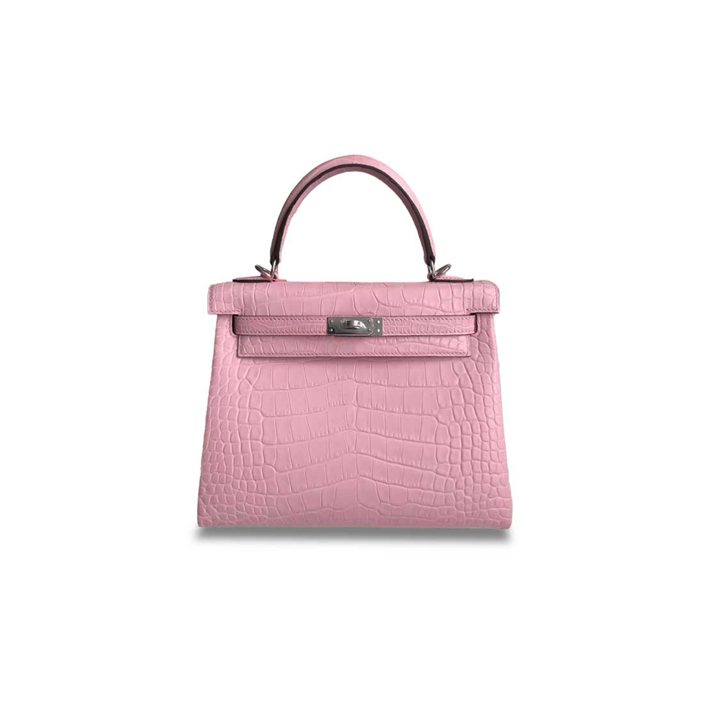 HERMÈS MASTER KELLY 25 MATTE CROCODILE CHERRY PINK SILVER BUCKLE (25*17*7cm) 